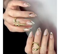 24 Chiodi Finti Mandorle Premere Unghie Artificiali Unghie Acriliche False Gues Unghie Disegni French Nails Tips Attacca Unghie Finta