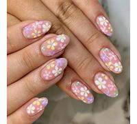 24 Chiodi Finti Mandorle Premere Unghie Unghie Artificiali False Unghie Colla Unghie Disegni Fiori Testi Unghie Francesi TIPS ACRILICA GUE SULLA PER DONNE CANCHE