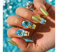 24 Coffin Press On Nails Coconuts Albero Francese Finte Acrilico False Gue Artificiali Womens Design False Nail