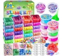 24 Colori DIY Slime Kit Slime Making per Ragazze, Crystal Clear Slime, Glow in The Dark Slime con Sfere di Schiuma Aggiuntive, Charms, Glitter, Giocattolo Regalo per Bambini
