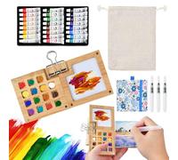 24 Colori Mini Tavole Per Acquerelli, Tavolozza per Acquerello Portatile, Tavolozza da Viaggio Pieghevole, Mini Acquerelli di Pittura ad Acquerello in Legno con Pennelli Clip (Blu)