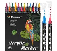 24 Colori Pennarelli Acrilici Doppia Punta Pennarelli Indelebili Acrylic Marker Pennarelli Metallizzati Impermeabili,Metallizzati per Album Fotografici,Libri Degli Ospiti, Accessori per Scrapbook