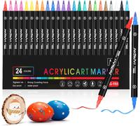 24 Colori Pennarelli Acrilici Doppia Punta, Punta Fine Pennello E Punta Media Se