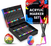 24 Colori Pennarelli Acrilici Doppia Punta,Set Di Pennarelli a Punta Fine E Medi