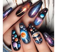 24 Copertini Completi Lucidi Attaccano Unghie Stellato Cieli A Stellati A Lungo Pressa Unghie Eleganti Artificiali Unghie Acriliche