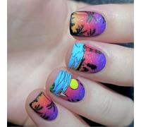 24 Copertini Completi Lucidi Attacco Unghie Coconut Tree Press On Sunset Artificiale Short Square False