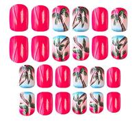 24 Copertini Completi Lucidi Attacco Unghie Un Albero Cocco Pressa Unghie Summers Artificiale Short Square False