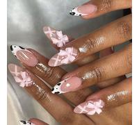 24 Coperture Complete Con Punta Francese Per Unghie Finte Fiocchi Dolci Stampa Bastoncino Mandorla Corto Acrilico Per Tutti I Giorni