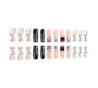 24 Coperture Lucide Complete Incollate Sulle Unghie False Stelle Stampa Cuore D'anatra Artificiale