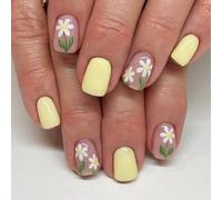 24 Copri Pieni Lucidi False False Short Square Press Fiori Dolci Attacco Acrilico Giallo