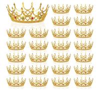 24 corone da re dorate per adulti, corone in plastica con design colorato con gioielli, accessorio per costume reale principe principessa regina corone per feste di compleanno per cosplay, Halloween