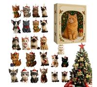 24 Day Cat Ornaments Christmas Countdown Calendar | Cat Advent Calendars 2025,Cartoon 2D Kitten Christmas Tree Decorations Countdown,Ornaments For Tree, Home