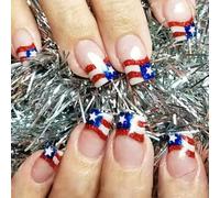 24 Day Independence Day False Nails Punta Francese Unghie Artificiali Del 4 Luglio Coperture Complete Attacco Unghie Premere Sui Chiodi