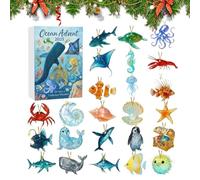24 Days Acrylic Marine Life Ornaments Christmas Countdown Calendar | Oceans Animals Advent Calendars 2025, 2D Acrylic Ornament, For Tree Car Rearview Mirror Home Wall Window Adults Kids Parties Favor