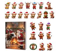 24 Days Advent 2D Acrylic Decor, Christmas Highland Cow Advent Countdown Calendar 2025, Cute Highland Cow Ornaments,for Vacation Home Family Tree Window Wall Door Car Rearview Mirror