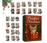 24 Days Of Christmas Countdown Cute Kitten Tree Ornaments | Christmas Advent Countdown Calendar,Festive 2D Acrylic Decoration For Adults Teens Family Friends Girls Teenagers Boys