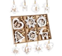 24 Decorazioni Albero di Natale Legno, Decorazioni Fai da Te per Albero di Natale, 6 Stili,Decorazioni Natalizie, Legno Ciondolo Albero di Natale, Addobbi per Albero di Natale, con 1pz Scatole