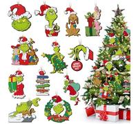 24 decorazioni per albero di Natale Grin-ch, in legno, da appendere, con corda, ornamenti natalizi per Natale e interni