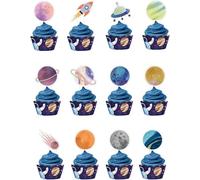 24 decorazioni per cupcake a forma di razzo, galassia, universo, pianeti, decorazioni per torte, bomboniere, per feste di compleanno per bambini, baby shower