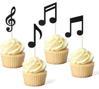 24 decorazioni per cupcake con note musicali, glitter neri, a tema rock pop, concerti musicali, feste di compleanno, decorazioni per torte per baby shower, feste di compleanno