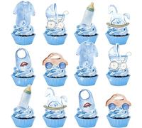 24 decorazioni per cupcake con scritta "Oh Baby Boy" e "Baby Boy", decorazioni per torte per baby shower, feste di compleanno per ragazzi