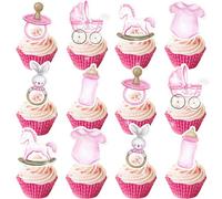 24 decorazioni per cupcake per baby shower, con scritta in lingua inglese "Oh Baby It's a Girl", decorazioni per torte per baby shower, feste di compleanno, rosa