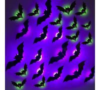 24 decorazioni per Halloween luci a LED 3D a pipistrello viola e verde 12 luci a