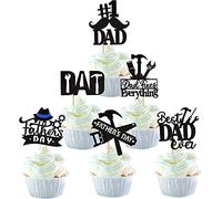 24 decorazioni per torta "Happy Father's Day" con brillantini "Best Dad Ever", decorazioni per torte con scritta in lingua inglese "Love Father #1 Dad Tie Moustache Hat Glass Cupcake Toppers for