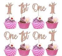 24 decorazioni per torta per il primo compleanno, con brillantini, corona per cupcake, decorazione per il primo compleanno, decorazione per torte, oro rosa