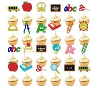24 decorazioni per torte per la festa di ritorno a scuola, decorazioni per cupcake per la laurea in età prescolare, graziose decorazioni in carta glitterata