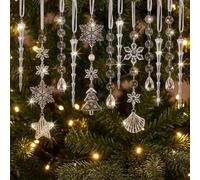 24 Decorazioni per trasparente Acrilico per Natale Varie | Materiale acrilico per trasparente con nastro pre-attaccato Include fiocchi di neve stelle e conchiglie Riutilizzabile e