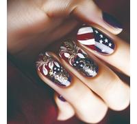 24 Disegni Floreali Patriottici Short Square Press On Nails Coperture Complete False Nails For Independence Day Celebrations Fashion Nail Art