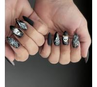 24 divisioni Halloween zoccoli fraudolenti con manifestazione scheletro fiore modello opaco dado nero modellato zoccoli persistenti per le donne decorazione del partito Halloween premere sul chiodo