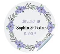 24 etichette adesive per feste. Adesivi personalizzati con nome, data e dedica per i regali degli ospiti. Adesivi per eventi originali e unici. Dimensioni diametro 45 mm. (Modello 5)