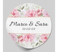 24 Etichette adesive personalizzate da 6 cm per matrimonio, compleanno, comunione, nascite, battesimie feste. Adesivi con testo personalizzabile (6 cm, Modello D)