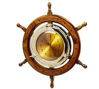 24" Exclusive Pirate's Nautical Ship's Steering Wheel Styled Porthole Clock | Lavish Wall Decor Gifts & Collectible | Nagina International