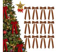 24 fiocchi di velluto per albero di Natale, 24 fiocchi di Natale in velluto per albero di Natale, fiocchi di Natale vintage, fiocchi di velluto per albero di Natale rustici (12 pezzi, cachi)
