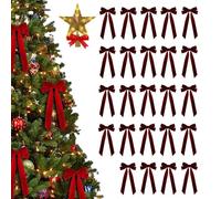 24 fiocchi di velluto per albero di Natale, 24 fiocchi di Natale in velluto per albero di Natale, fiocchi di Natale vintage, fiocchi di velluto per albero di Natale rustici (24 pezzi, rosso vinaccia)