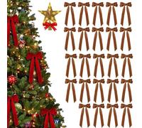 24 fiocchi di velluto per albero di Natale, 24 fiocchi di Natale in velluto per albero di Natale, fiocchi di Natale vintage, fiocchi di velluto per albero di Natale rustici (24 pezzi, cachi)