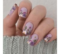 24 Fiori Adorabili Falsi Chiodi Riutilizzabili Copertine Complete Lucide Artificiali Attaccano Alla Pressa Quadrata Corta Accesa