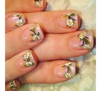 24 Fiori Unghie Artificiali Punta Francese Pressa Un Bastoncino Quadrato Corto Falso Scintillante Per La Festa