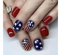 24 Flags Day Stick On Nails Short Square False 4th Press On Independence Day Artificiale