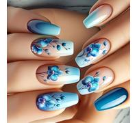 24 Flowers Nails Artificiali Gradienti Premere Ballerini Corti Bastoni False Per La Festa