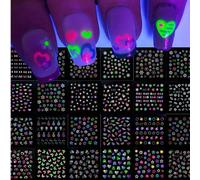 24 fogli di adesivi per unghie 3D fluorescenti al buio, neon, lucidi, autoadesivi, decorazioni per unghie con farfalle, cuori e fiori, per donne e ragazze, per decorazioni fai-da-te GalassiaCarta tess