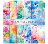 24 fogli di carta floreale per scrapbooking, 30 x 30 cm, motivo floreale ad acquerello, double face, per scrapbooking, artigianato decorativo per la creazione di biglietti, cartoncino, origami