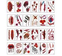 24 Fogli Tatuaggio Della Ferita di Halloween，Tatuaggi Temporanei di Halloween，per Trucco Costume da Festa Horror Cosplay.