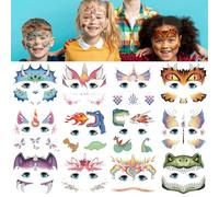 24 Foglie Tatuaggi Viso Bambini Dinosauro Sirena Farfalla Faccia Tatuaggi Colore per Bambini Ragazzi Ragazzi Ragazze Trucco Decorazione Tatuaggi Animali per Festa Sacchetto Penna