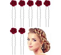 24 forcine per capelli da sposa con rose rosse a forma di U, accessori per gioielli per capelli da sposa, matrimoni, balli, compleanni, donne, ragazze, piccole forcine per capelli