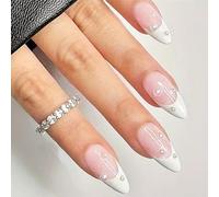 24 Forma Di Mandorla Unghie Finte Pizzo Francese Copertine Intere Incollare Su Unghie Lucide Artificiali Chiodi San Valentino Stampa Su Unghie