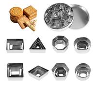 24 Formine in Acciaio Inox Per Biscotti,Formine per Biscotti Stampo,Stampi per Biscotti,Moldes para Galletas,per Torte Di Compleanno e Biscotti Fai Da Te,Quadrato,Triangolo,Rombo,Cerchio,ecc